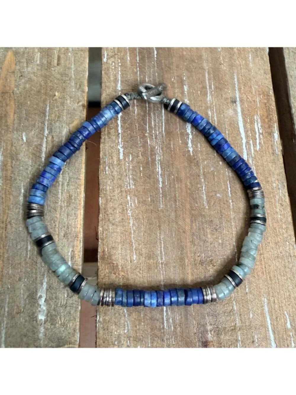 M.Cohen Blue & Gray African Disc Sterling Silver Toggle Bracelet